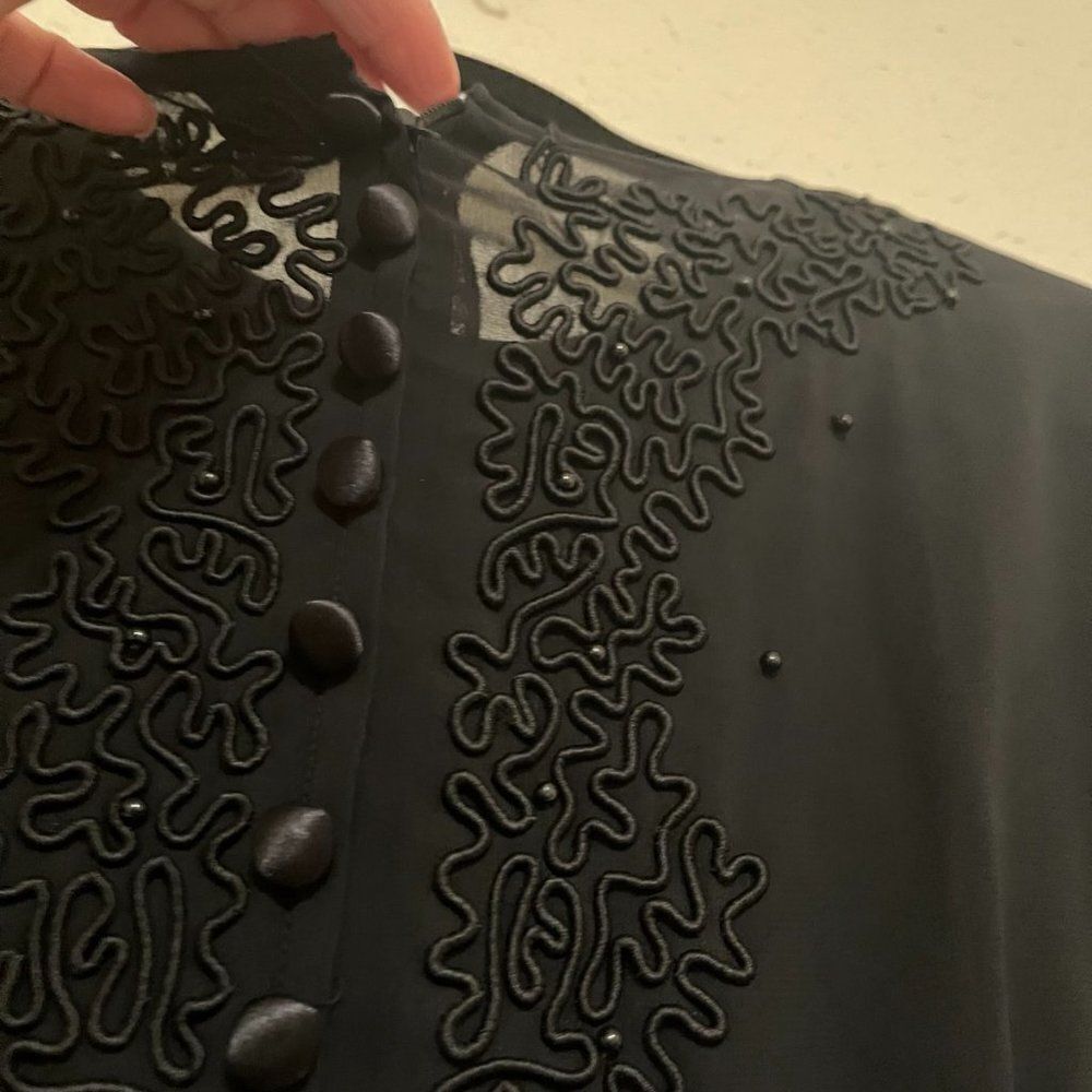 DONNA MORGAN black Beaded Lined Short Sleeve dress size 12P - Picture 5 of 16